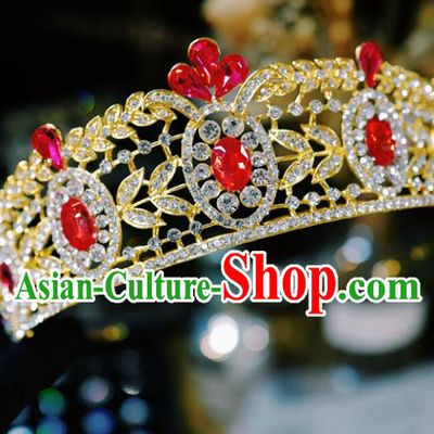 Handmade European Wedding Golden Royal Crown Baroque Bride Hair Accessories Headwear