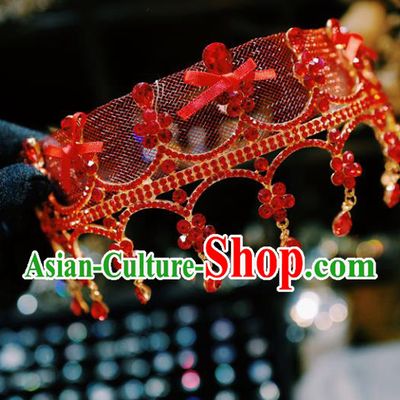 Handmade European Headband Baroque Bride Hair Accessories Wedding Red Crystal Royal Crown