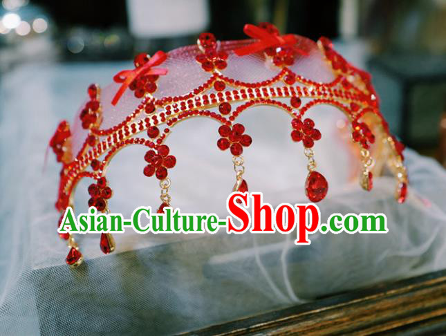 Handmade European Headband Baroque Bride Hair Accessories Wedding Red Crystal Royal Crown Handmade European Headband Baroque Bride Hair Accessories Wedding Red Crystal Royal Crown