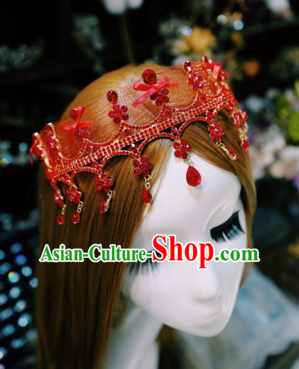 Handmade European Headband Baroque Bride Hair Accessories Wedding Red Crystal Royal Crown Handmade European Headband Baroque Bride Hair Accessories Wedding Red Crystal Royal Crown