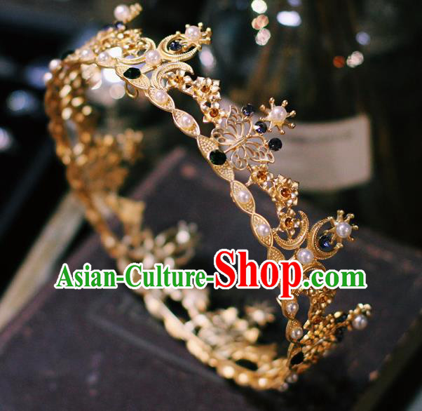 European Court Princess Headwear Wedding Hair Clasp Handmade Baroque Golden Round Royal Crown European Court Princess Headwear Wedding Hair Clasp Handmade Baroque Golden Round Royal Crown