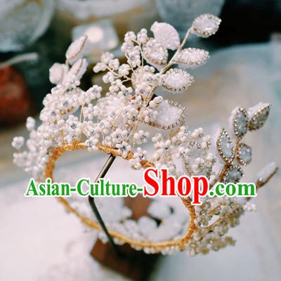 Handmade European Wedding White Beads Royal Crown Court Retro Hair Accessories Baroque Bride Headwear