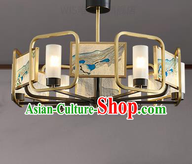 Chinese Traditional Landscape Painting Lamp Handmade Classical Six Light Ceiling Lantern Chinese Traditional Landscape Painting Lamp Handmade Classical Six Light Ceiling Lantern