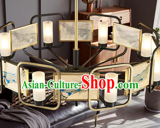 Chinese Traditional Landscape Painting Lamp Handmade Classical Six Light Ceiling Lantern Chinese Traditional Landscape Painting Lamp Handmade Classical Six Light Ceiling Lantern
