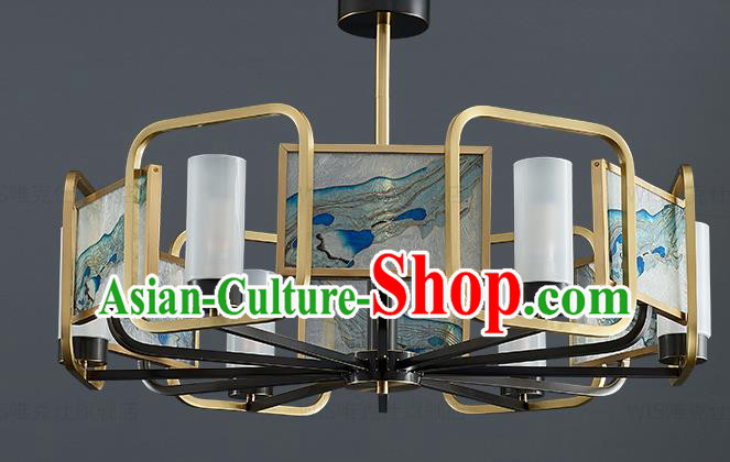 Chinese Traditional Landscape Painting Lamp Handmade Classical Six Light Ceiling Lantern Chinese Traditional Landscape Painting Lamp Handmade Classical Six Light Ceiling Lantern