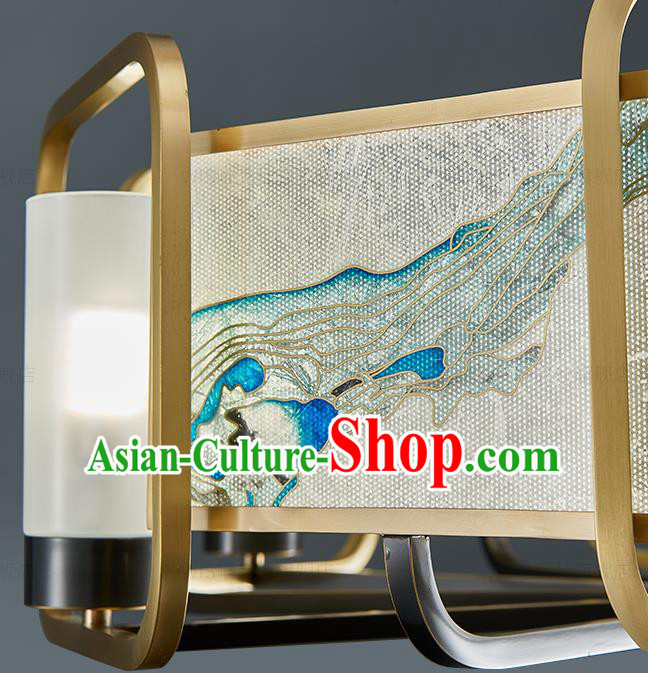 Chinese Traditional Landscape Painting Lamp Handmade Classical Six Light Ceiling Lantern Chinese Traditional Landscape Painting Lamp Handmade Classical Six Light Ceiling Lantern