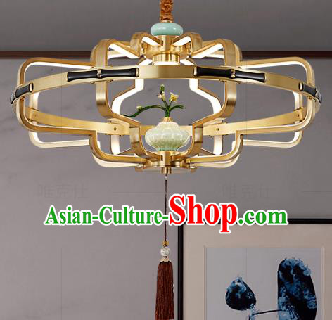 Chinese Traditional Ceramics Vase Ceiling Lamp Handmade Classical Brass Lantern
