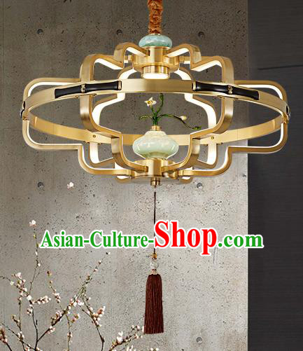 Chinese Traditional Ceramics Vase Ceiling Lamp Handmade Classical Brass Lantern
