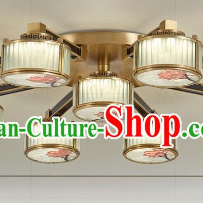Chinese Traditional Printing Brass Ceiling Lamp Handmade Classical Enamel Lanterns