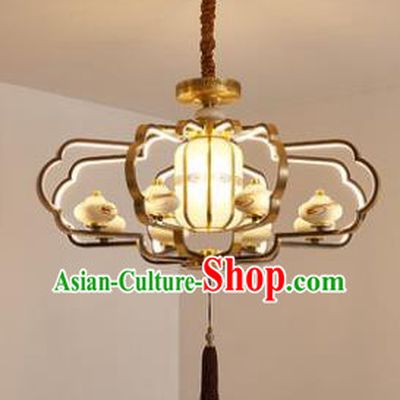 Chinese Traditional Brass Ceiling Lamp Handmade Classical Ceramics Vases Lantern