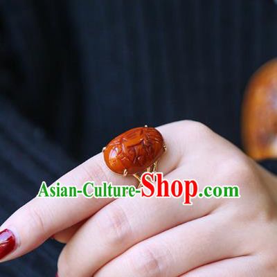Chinese Traditional Carving Beeswax Ring Ancient Wedding Jewelry Accessories