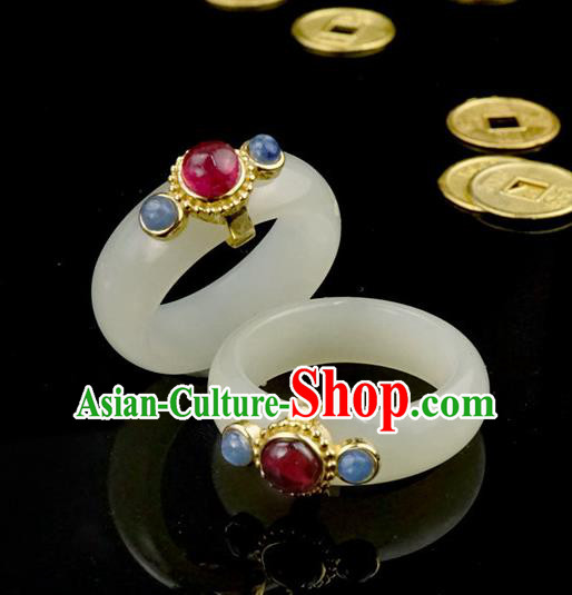 Chinese Traditional White Jade Ring Ancient Wedding Gems Jewelry Accessories Chinese Traditional White Jade Ring Ancient Wedding Gems Jewelry Accessories