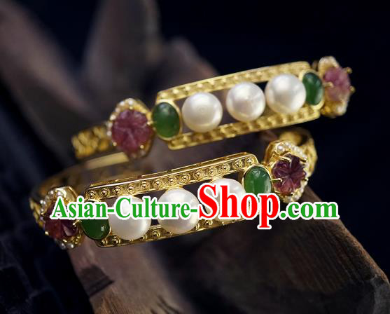 Chinese Traditional Gems Bangle Accessories Ancient Qing Dynasty Court Pearls Jade Bracelet Jewelry Chinese Traditional Gems Bangle Accessories Ancient Qing Dynasty Court Pearls Jade Bracelet Jewelry