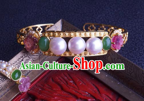 Chinese Traditional Gems Bangle Accessories Ancient Qing Dynasty Court Pearls Jade Bracelet Jewelry Chinese Traditional Gems Bangle Accessories Ancient Qing Dynasty Court Pearls Jade Bracelet Jewelry