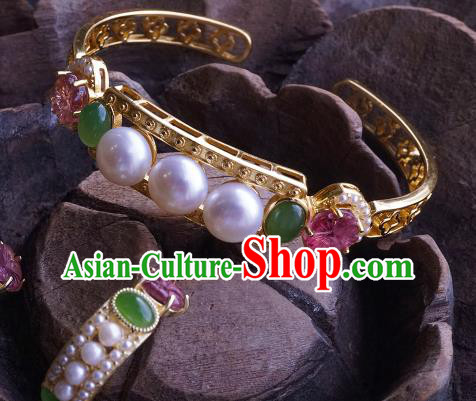 Chinese Traditional Gems Bangle Accessories Ancient Qing Dynasty Court Pearls Jade Bracelet Jewelry Chinese Traditional Gems Bangle Accessories Ancient Qing Dynasty Court Pearls Jade Bracelet Jewelry