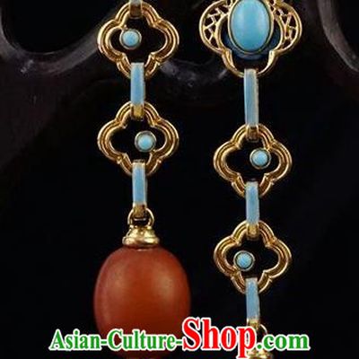 Top Grade Chinese Qing Dynasty Beeswax Accessories Classical Court Earrings Traditional Handmade Ear Jewelry