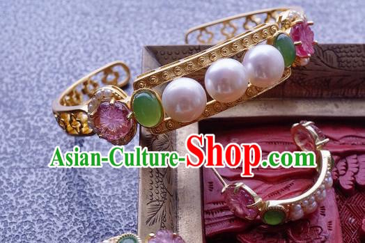 Chinese Traditional Gems Bangle Accessories Ancient Qing Dynasty Court Pearls Jade Bracelet Jewelry Chinese Traditional Gems Bangle Accessories Ancient Qing Dynasty Court Pearls Jade Bracelet Jewelry