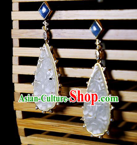 Top Grade Chinese Jade Accessories Classical Court Earrings Traditional Handmade Ear Jewelry Top Grade Chinese Jade Accessories Classical Court Earrings Traditional Handmade Ear Jewelry