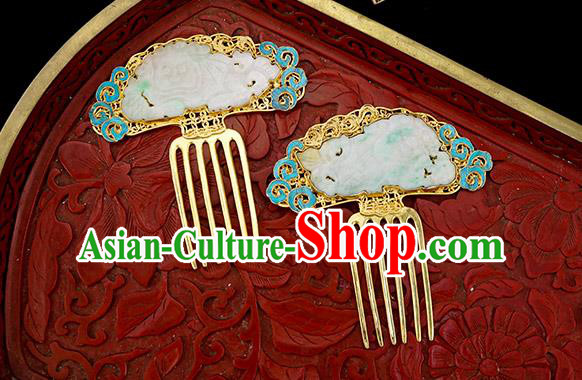 Chinese Traditional Qing Dynasty Court Jade Hair Comb Ancient Palace Hair Accessories Chinese Traditional Qing Dynasty Court Jade Hair Comb Ancient Palace Hair Accessories