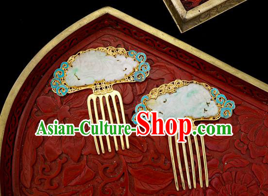 Chinese Traditional Qing Dynasty Court Jade Hair Comb Ancient Palace Hair Accessories Chinese Traditional Qing Dynasty Court Jade Hair Comb Ancient Palace Hair Accessories