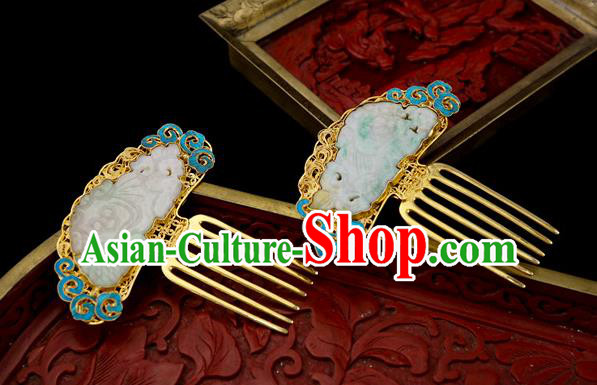 Chinese Traditional Qing Dynasty Court Jade Hair Comb Ancient Palace Hair Accessories Chinese Traditional Qing Dynasty Court Jade Hair Comb Ancient Palace Hair Accessories