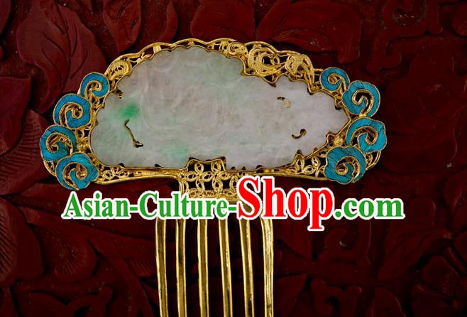 Chinese Traditional Qing Dynasty Court Jade Hair Comb Ancient Palace Hair Accessories Chinese Traditional Qing Dynasty Court Jade Hair Comb Ancient Palace Hair Accessories