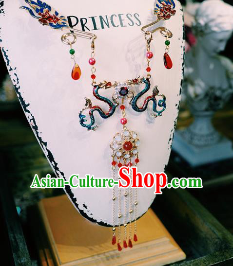 Chinese Traditional Bride Cloisonne Necklace Ancient Wedding Jewelry Accessories Tassel Necklet Chinese Traditional Bride Cloisonne Necklace Ancient Wedding Jewelry Accessories Tassel Necklet