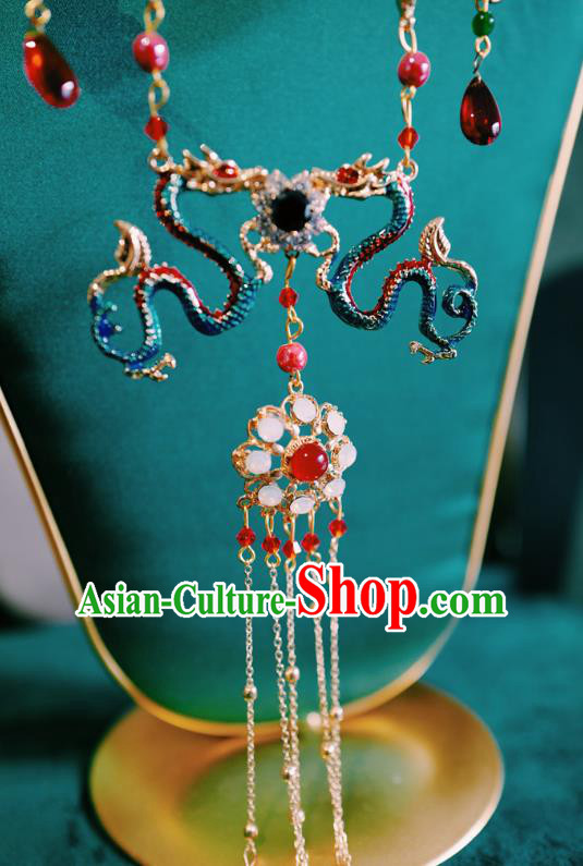 Chinese Traditional Bride Cloisonne Necklace Ancient Wedding Jewelry Accessories Tassel Necklet Chinese Traditional Bride Cloisonne Necklace Ancient Wedding Jewelry Accessories Tassel Necklet