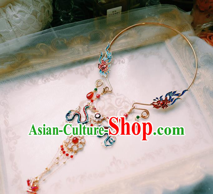 Chinese Traditional Bride Cloisonne Necklace Ancient Wedding Jewelry Accessories Tassel Necklet Chinese Traditional Bride Cloisonne Necklace Ancient Wedding Jewelry Accessories Tassel Necklet