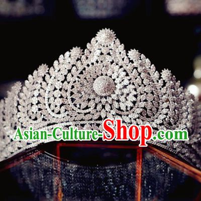 Handmade Women Zircon Royal Crown Baroque Bride Wedding Jewelry Accessories European Queen Retro Headwear