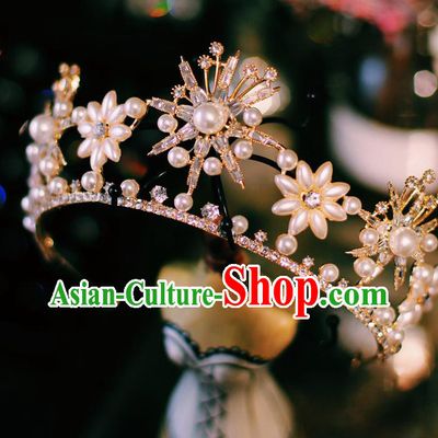 Top Bride Headwear European Wedding Jewelry Accessories Baroque Queen Pearls Royal Crown