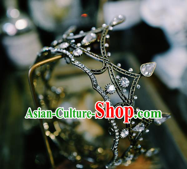 Baroque Bride Black Round Royal Crown European Princess Jewelry Wedding Hair Accessories