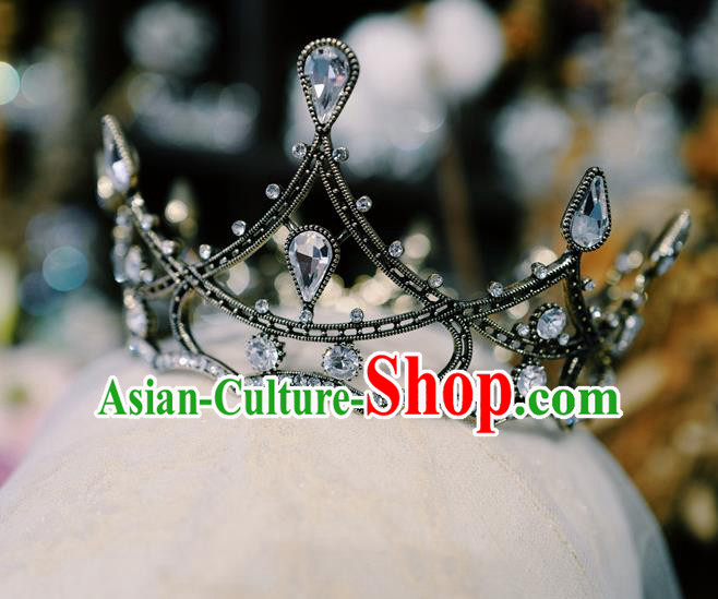 Baroque Bride Black Round Royal Crown European Princess Jewelry Wedding Hair Accessories