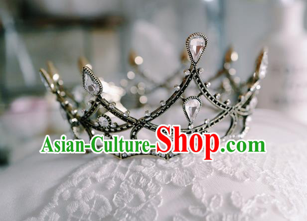 Baroque Bride Black Round Royal Crown European Princess Jewelry Wedding Hair Accessories