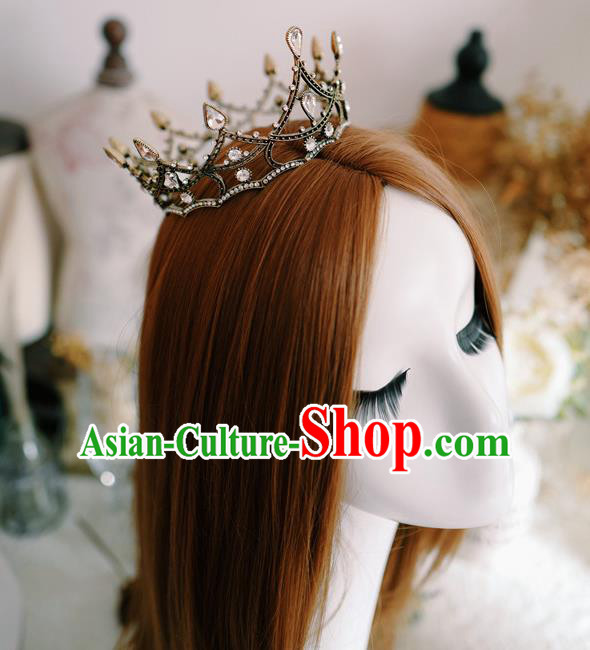 Baroque Bride Black Round Royal Crown European Princess Jewelry Wedding Hair Accessories