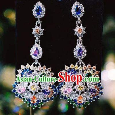 Top Grade Baroque Colorful Crystal Ear Jewelry European Wedding Accessories Zircon Earrings