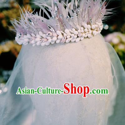 Top Bride Pink Feather Headwear European Wedding Jewelry Accessories Princess Royal Crown