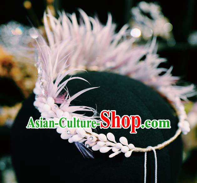 Top Bride Pink Feather Headwear European Wedding Jewelry Accessories Princess Royal Crown Top Bride Pink Feather Headwear European Wedding Jewelry Accessories Princess Royal Crown