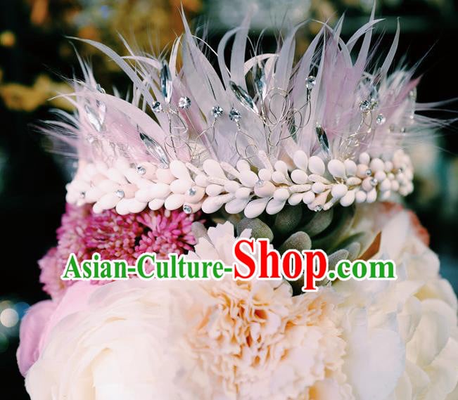 Top Bride Pink Feather Headwear European Wedding Jewelry Accessories Princess Royal Crown Top Bride Pink Feather Headwear European Wedding Jewelry Accessories Princess Royal Crown