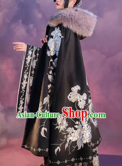 China Ancient Tang Dynasty Imperial Concubine Clothing Embroidered Black Cape Traditional Winter Costume China Ancient Tang Dynasty Imperial Concubine Clothing Embroidered Black Cape Traditional Winter Costume