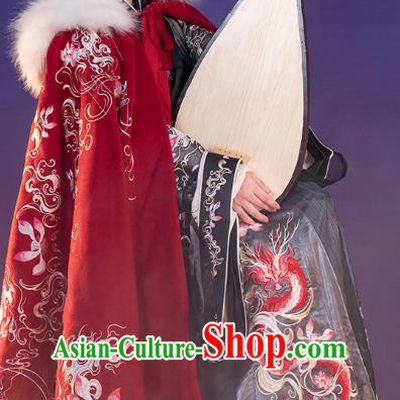 China Ancient Princess Embroidered Red Cloak Costume Traditional Jin Dynasty Court Beauty Clothing