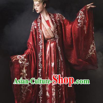 Traditional China Tang Dynasty Wedding Clothing Ancient Royal Princess Embroidered Red Costumes Complete Set