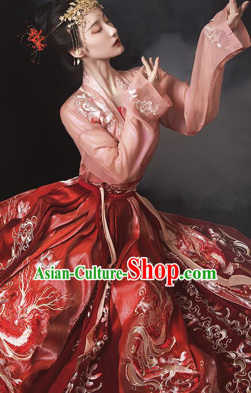 Traditional China Tang Dynasty Wedding Clothing Ancient Royal Princess Embroidered Red Costumes Complete Set Traditional China Tang Dynasty Wedding Clothing Ancient Royal Princess Embroidered Red Costumes Complete Set