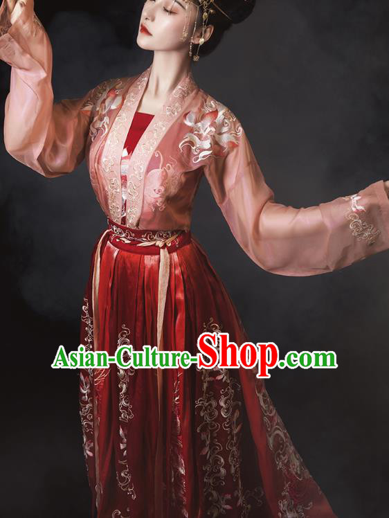 Traditional China Tang Dynasty Wedding Clothing Ancient Royal Princess Embroidered Red Costumes Complete Set Traditional China Tang Dynasty Wedding Clothing Ancient Royal Princess Embroidered Red Costumes Complete Set