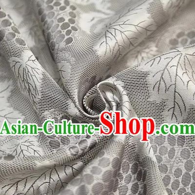 Chinese Classical Grape Leaf Pattern Design Light Grey Mulberry Silk Fabric Asian Traditional Cheongsam Silk Material