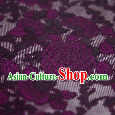 Chinese Classical Jacquard Peony Pattern Design Purple Mulberry Silk Fabric Asian Traditional Cheongsam Silk Material