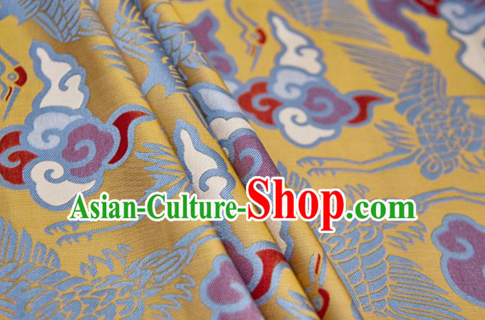 Chinese Classical Cloud Crane Pattern Design Yellow Song Brocade Fabric Asian Traditional Silk Material Chinese Classical Cloud Crane Pattern Design Yellow Song Brocade Fabric Asian Traditional Silk Material