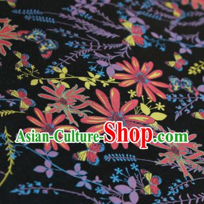Chinese Classical Sunflowers Pattern Design Black Song Brocade Fabric Asian Traditional Silk Material