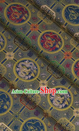 Chinese Classical Dragons Pattern Design Deep Blue Song Brocade Fabric Asian Traditional Silk Material Chinese Classical Dragons Pattern Design Deep Blue Song Brocade Fabric Asian Traditional Silk Material