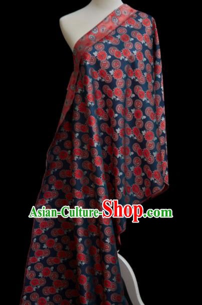 Chinese Classical Sunflowers Pattern Design Navy Song Brocade Fabric Asian Traditional Silk Material